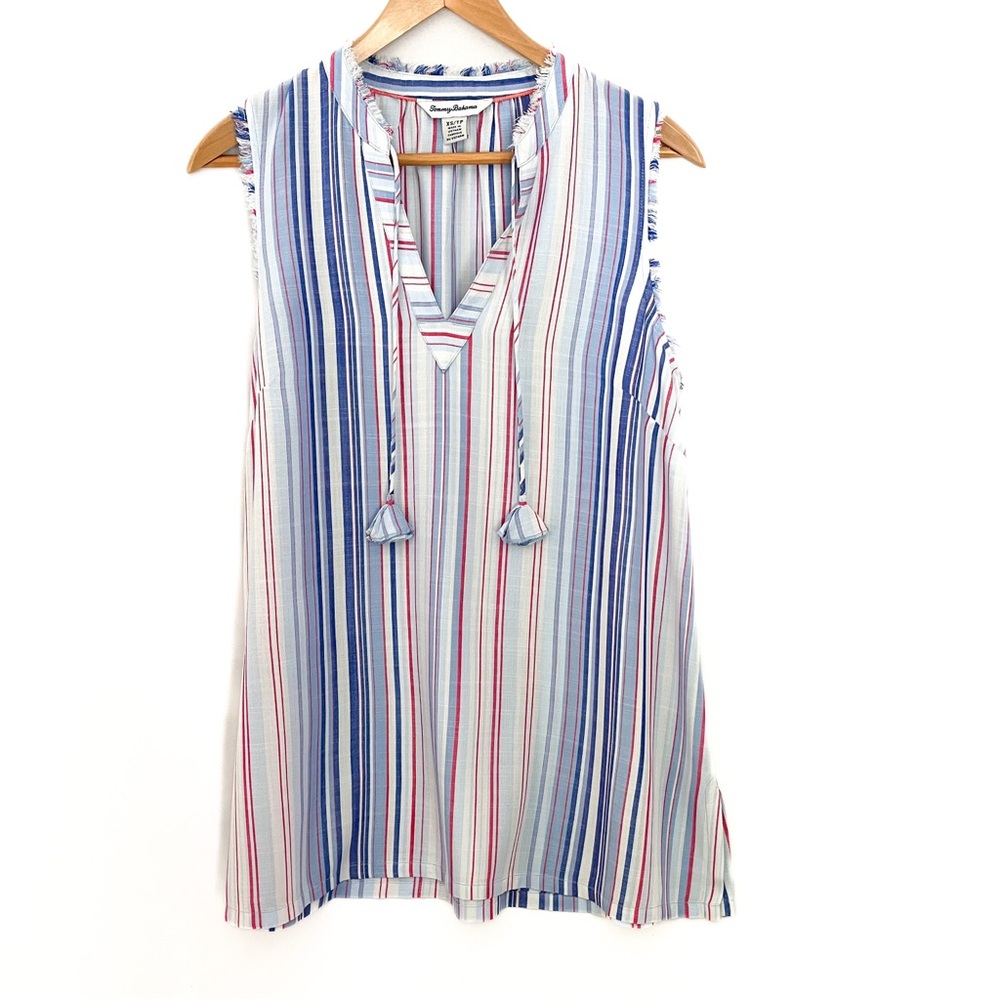 Tommy Bahama Striped Raw Edge V-neck Sleeveless Top XS